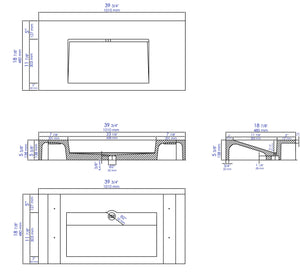 40 Inch Solid Concrete Rectangular Countertop Sink ALFI Brand (ABCO40R)