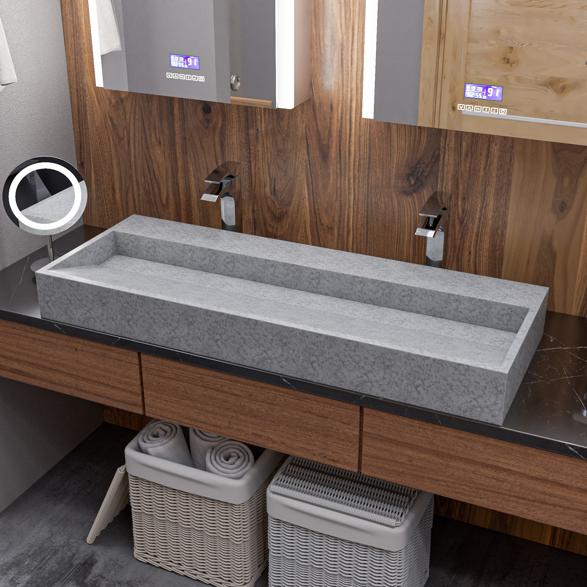 48 Inch Solid Concrete Gray Matte Trough Sink for the Bathroom ALFI Brand (ABCO48TR)
