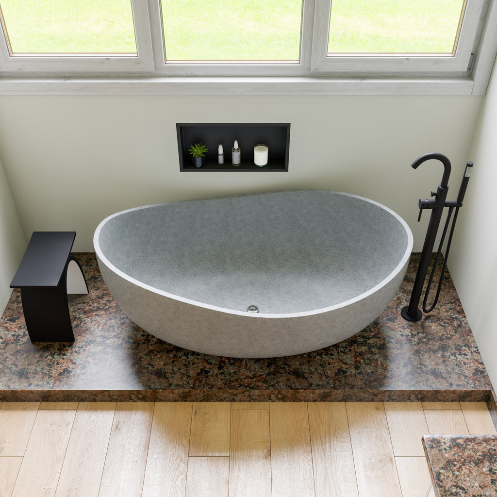 63 Inch Solid Concrete Gray Matte Oval Bathtub ALFI Brand (ABCO63TUB)