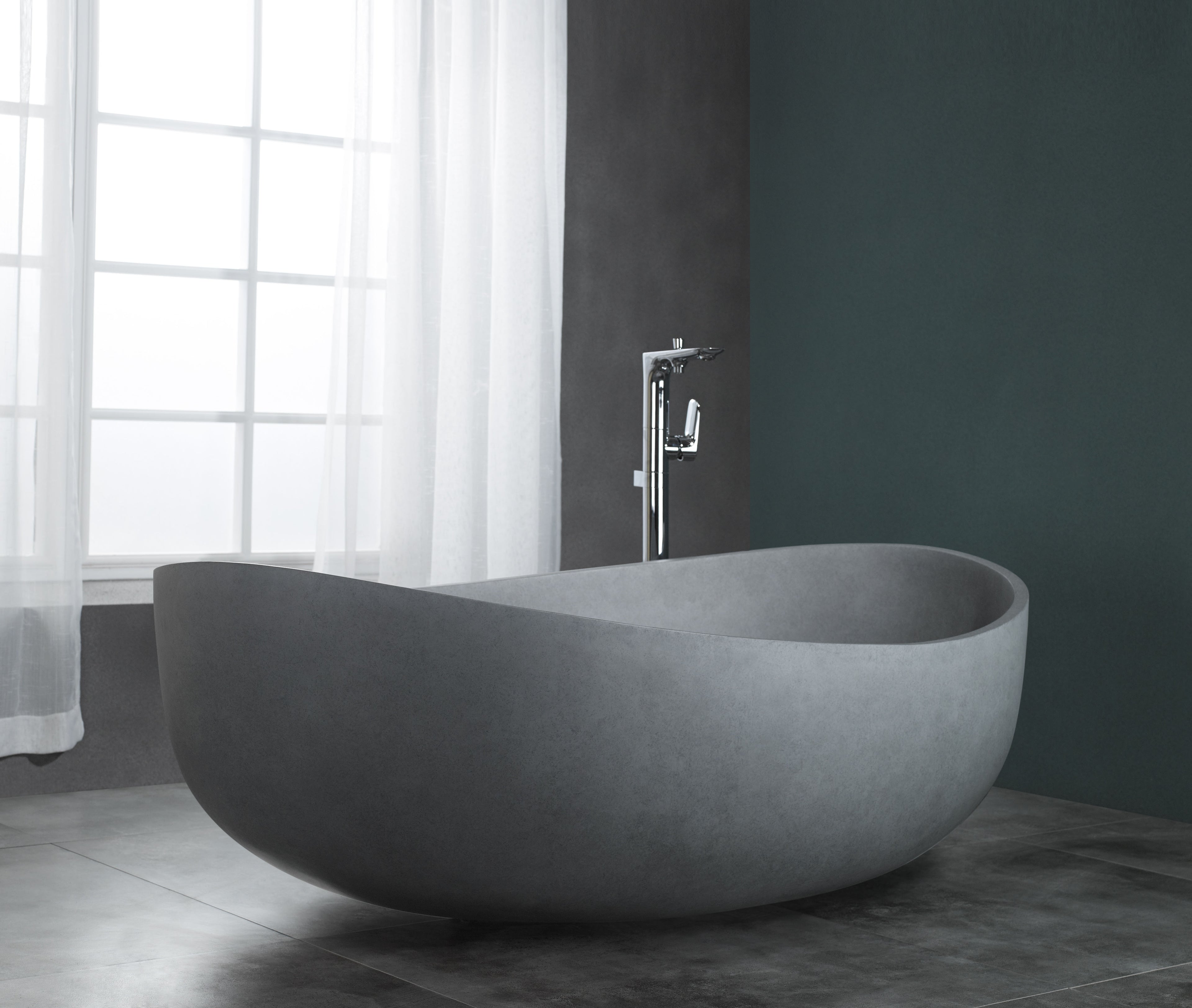 63 Inch Solid Concrete Gray Matte Oval Bathtub ALFI Brand (ABCO63TUB)