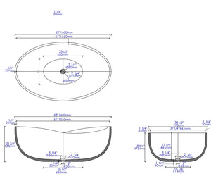 63 Inch Solid Concrete Gray Matte Oval Bathtub ALFI Brand (ABCO63TUB)