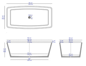 71 Inch Solid Concrete Rectangular Freestanding Bathtub ALFI Brand (ABCO71TUB)