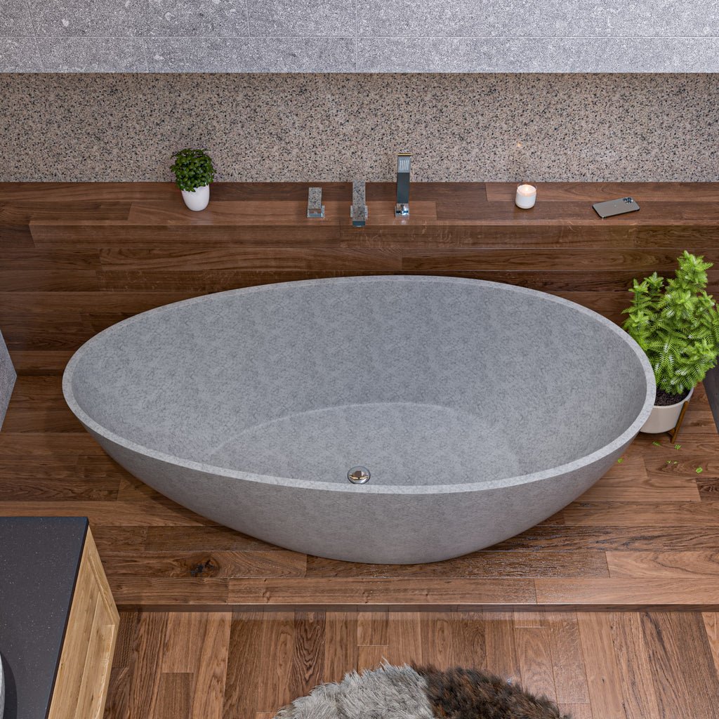 72 Inch Solid Concrete Tear Drop Freestanding Bathtub ALFI Brand (ABCO72TUB)