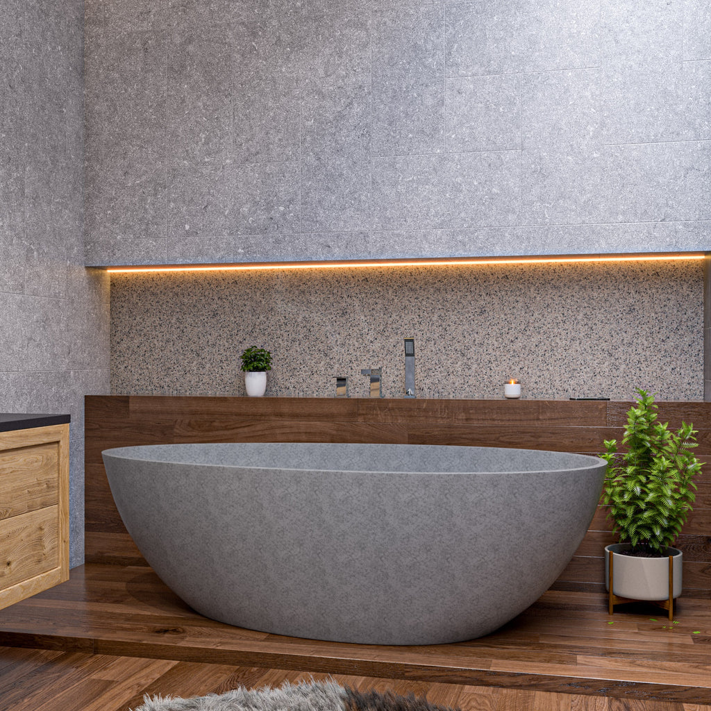 72 Inch Solid Concrete Tear Drop Freestanding Bathtub ALFI Brand (ABCO72TUB)