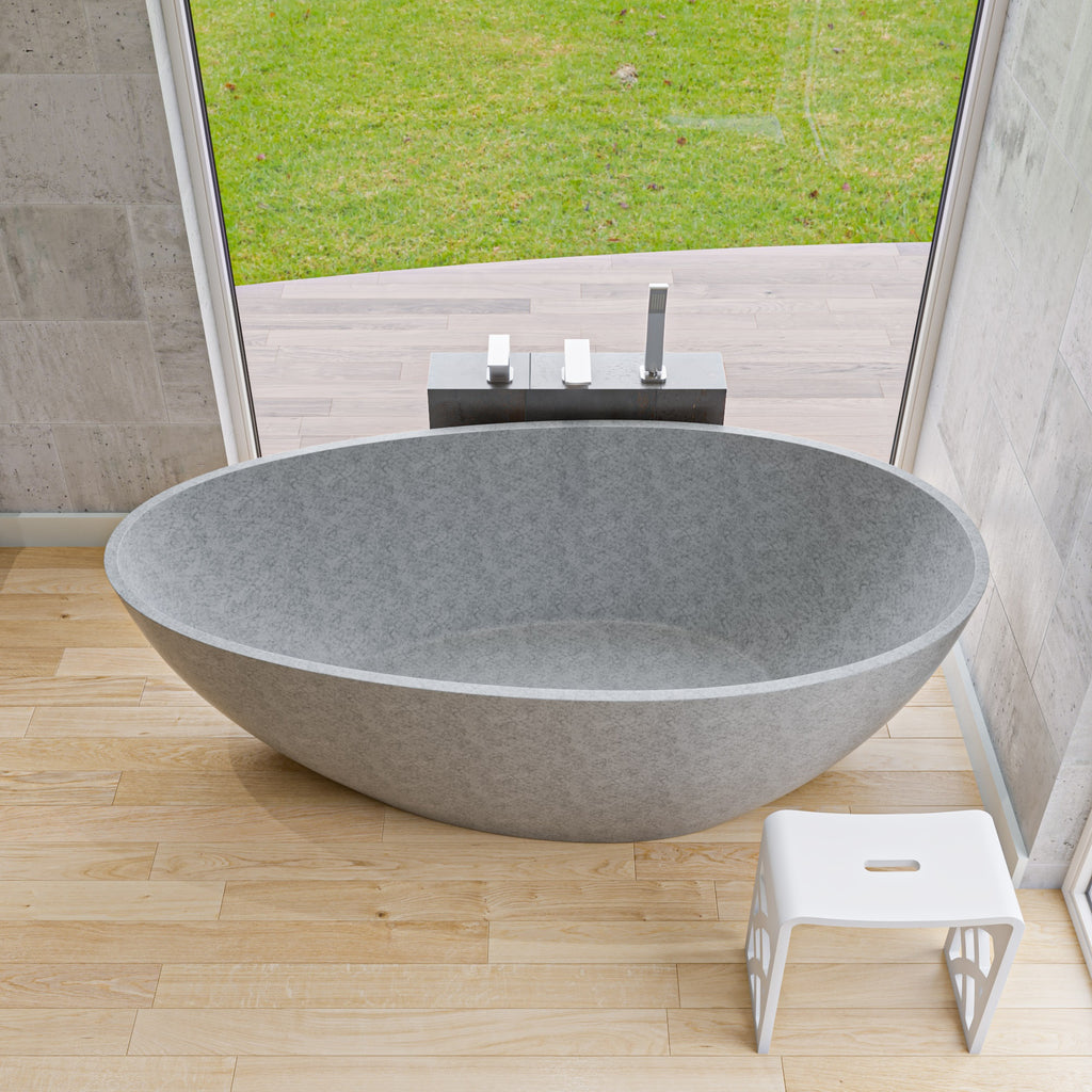 72 Inch Solid Concrete Tear Drop Freestanding Bathtub ALFI Brand (ABCO72TUB)
