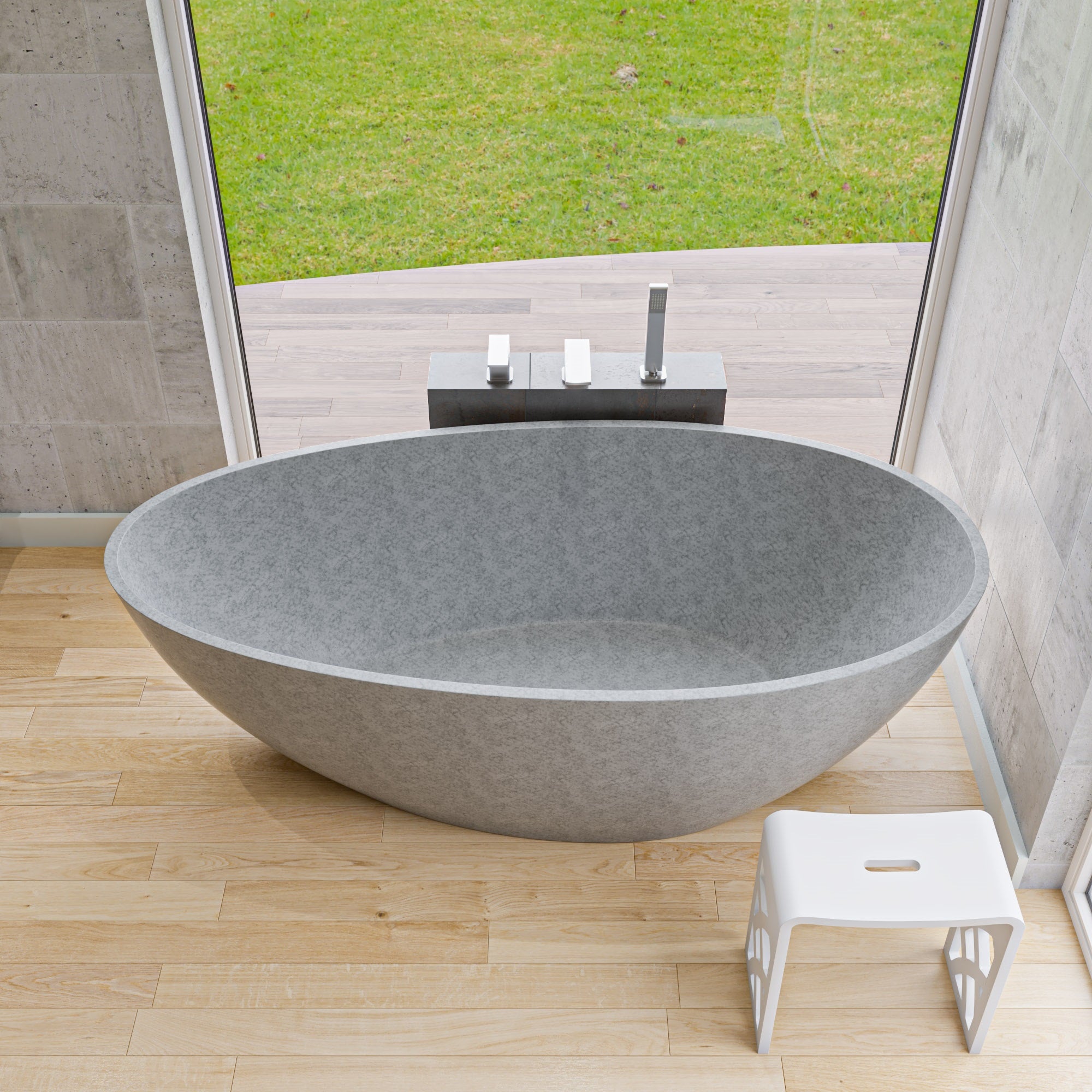 72 Inch Solid Concrete Tear Drop Freestanding Bathtub ALFI Brand (ABCO72TUB)
