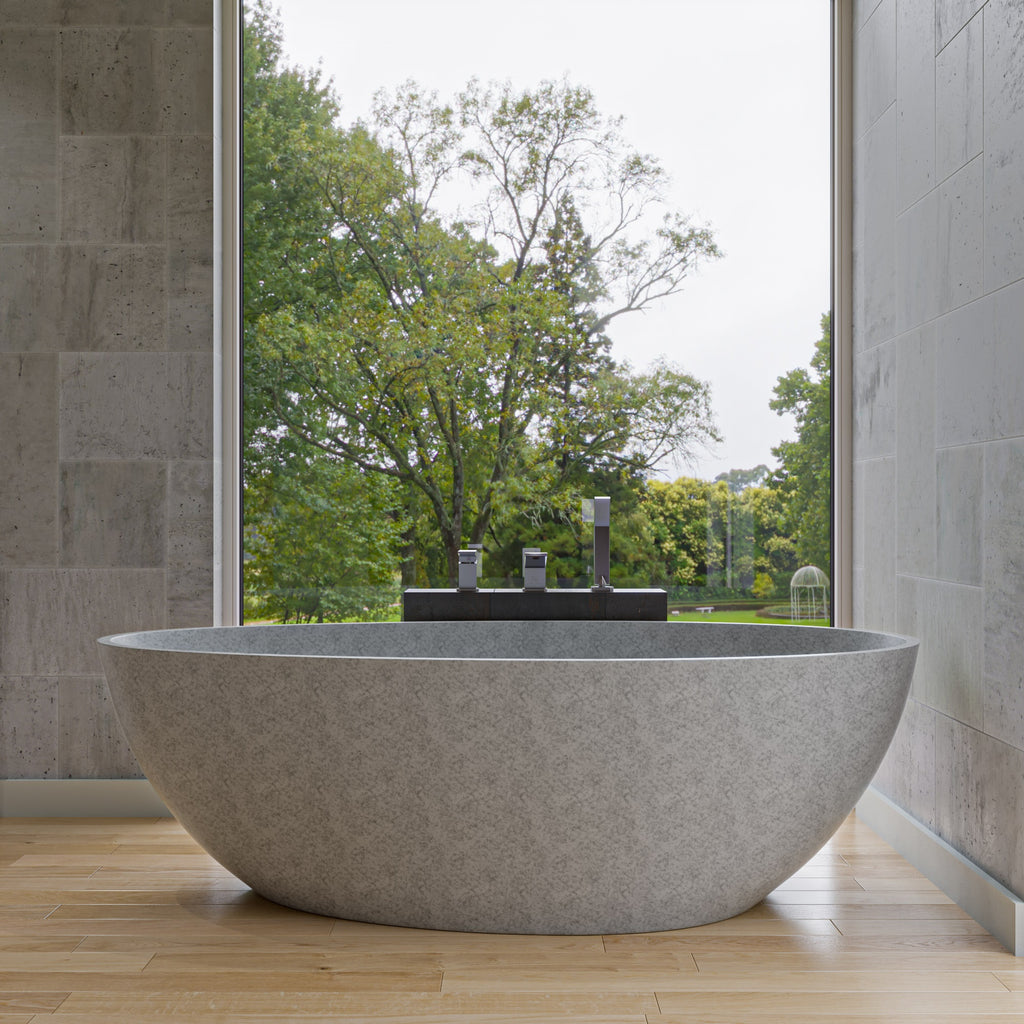 72 Inch Solid Concrete Tear Drop Freestanding Bathtub ALFI Brand (ABCO72TUB)