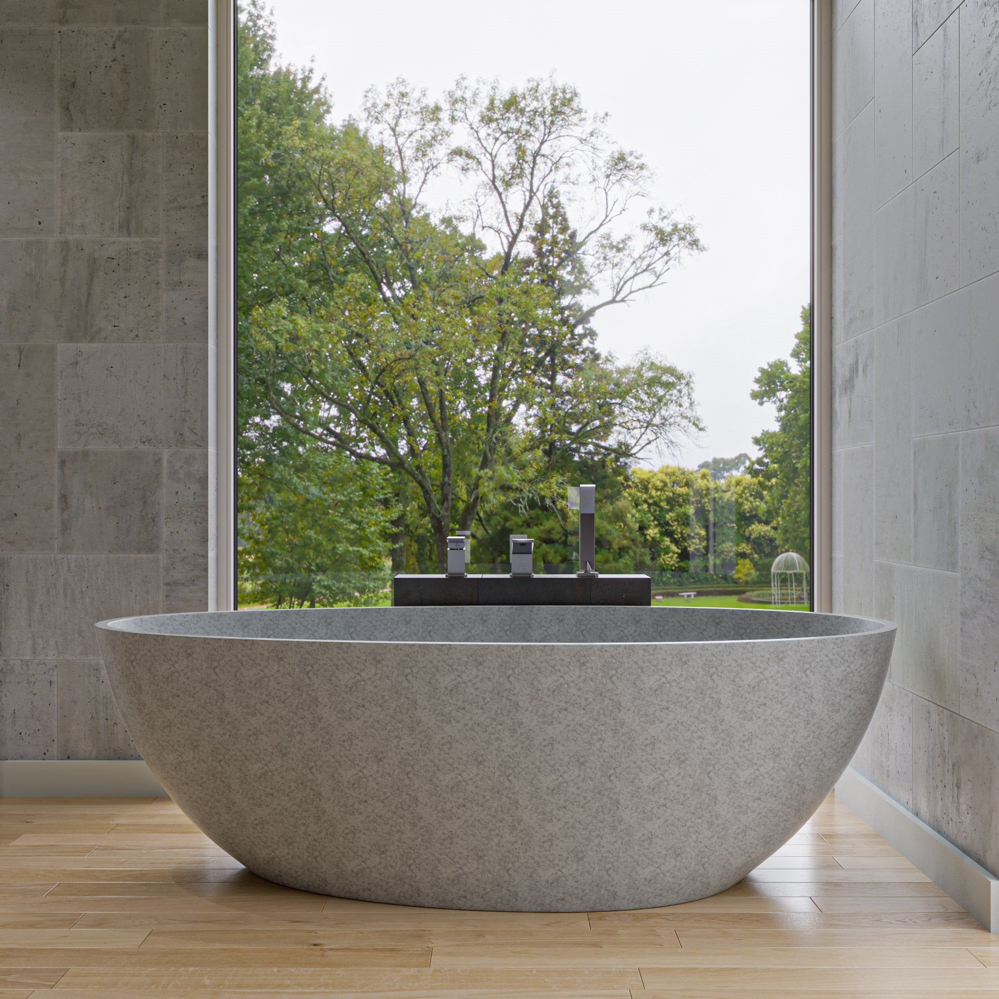 72 Inch Solid Concrete Tear Drop Freestanding Bathtub ALFI Brand (ABCO72TUB)