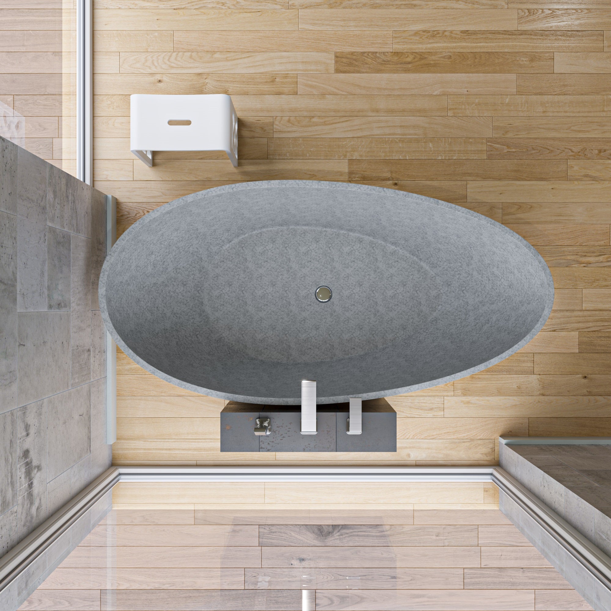 72 Inch Solid Concrete Tear Drop Freestanding Bathtub ALFI Brand (ABCO72TUB)