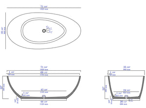72 Inch Solid Concrete Tear Drop Freestanding Bathtub ALFI Brand (ABCO72TUB)