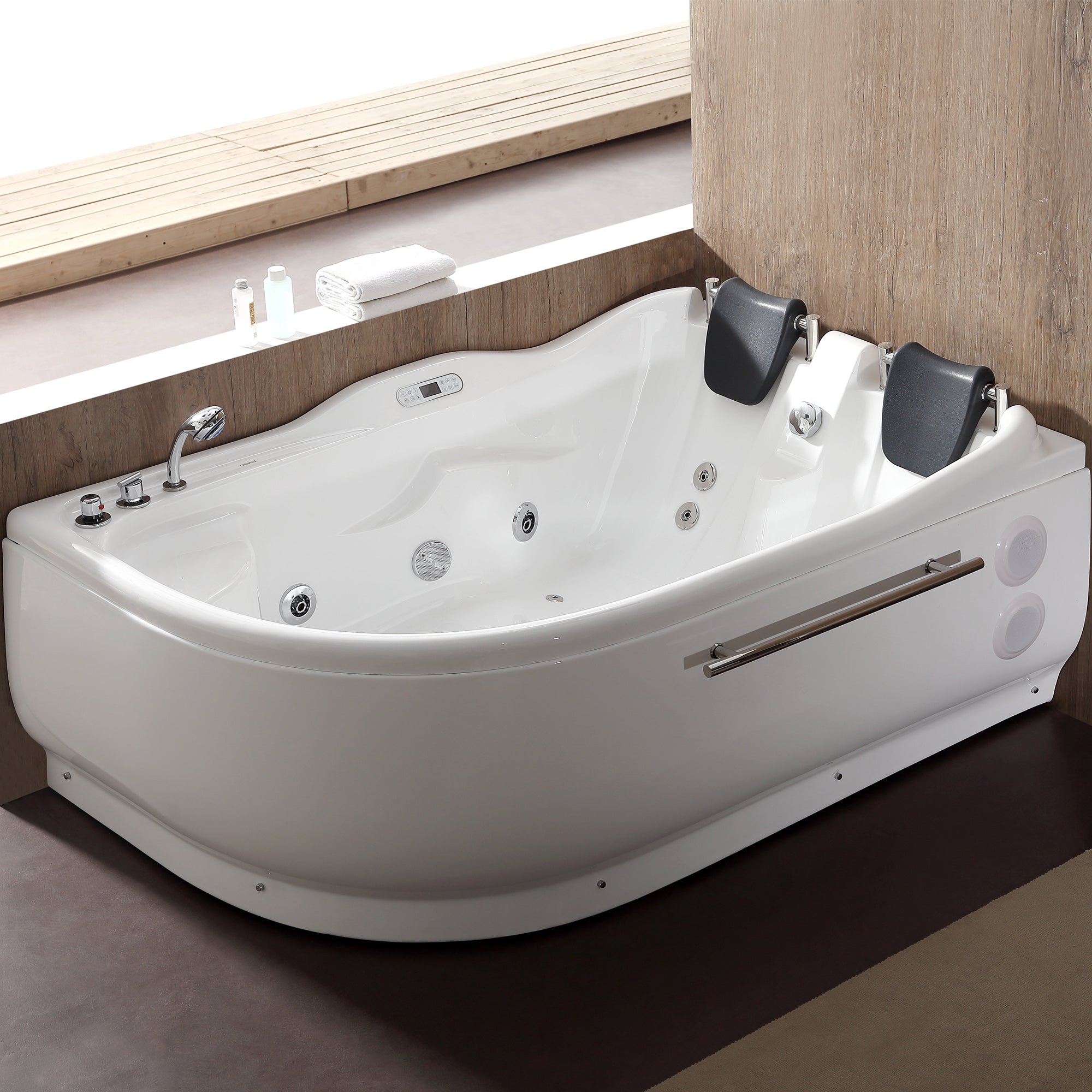 6 ft Right Drain Corner Acrylic White Whirlpool Bathtub for Two EAGO (AM124ETL-L)