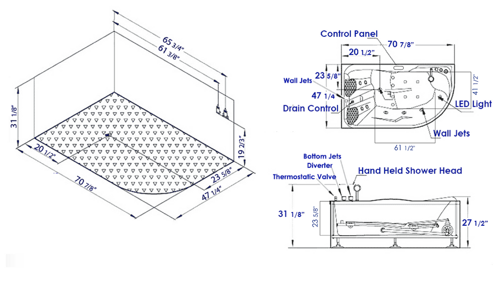 6 ft Right Corner Acrylic White Whirlpool Bathtub for Two EAGO (AM124ETL-R)