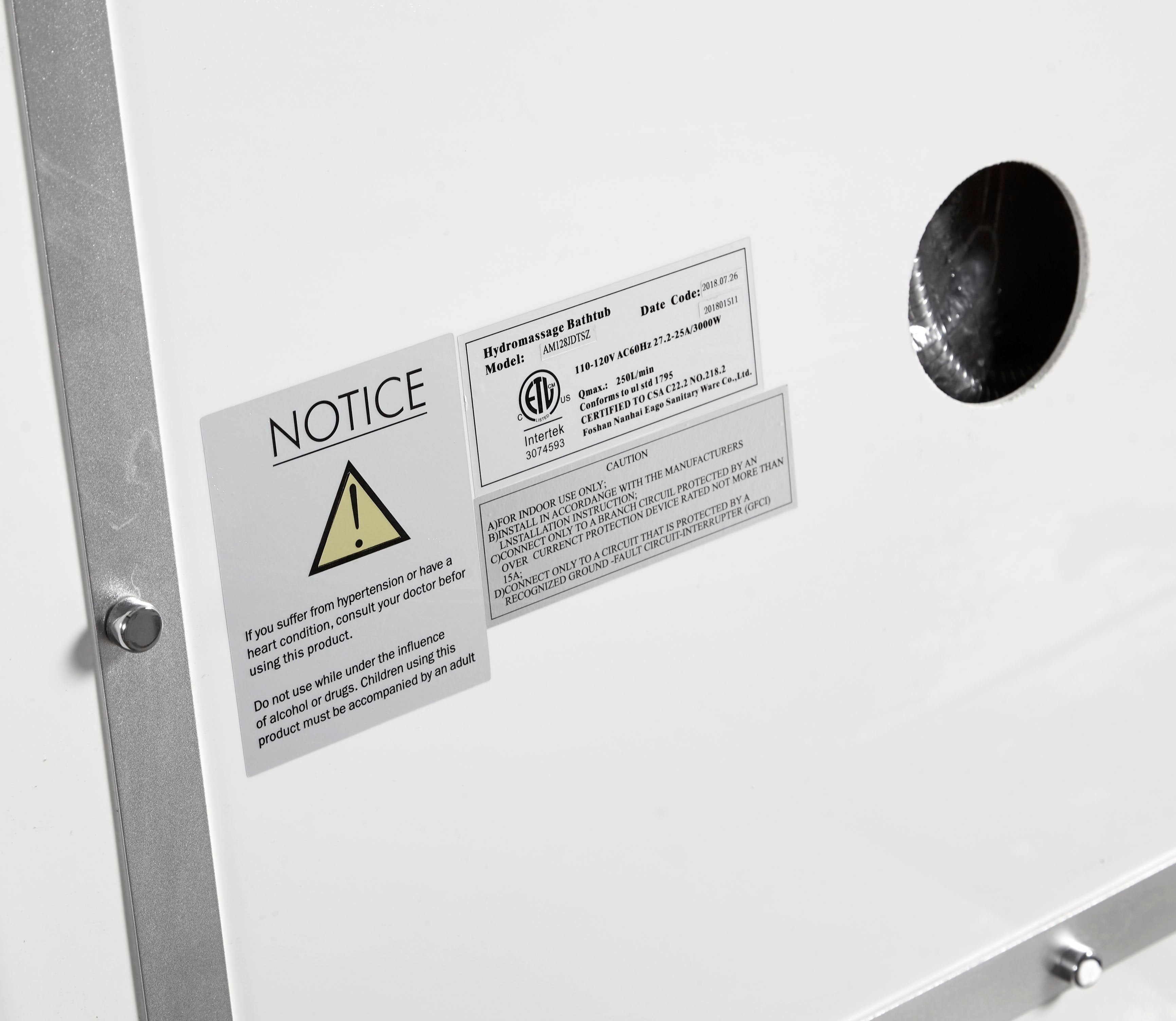 6 ft Acrylic White Whirlpool Bathtub With Fixtures EAGO (AM128ETL)