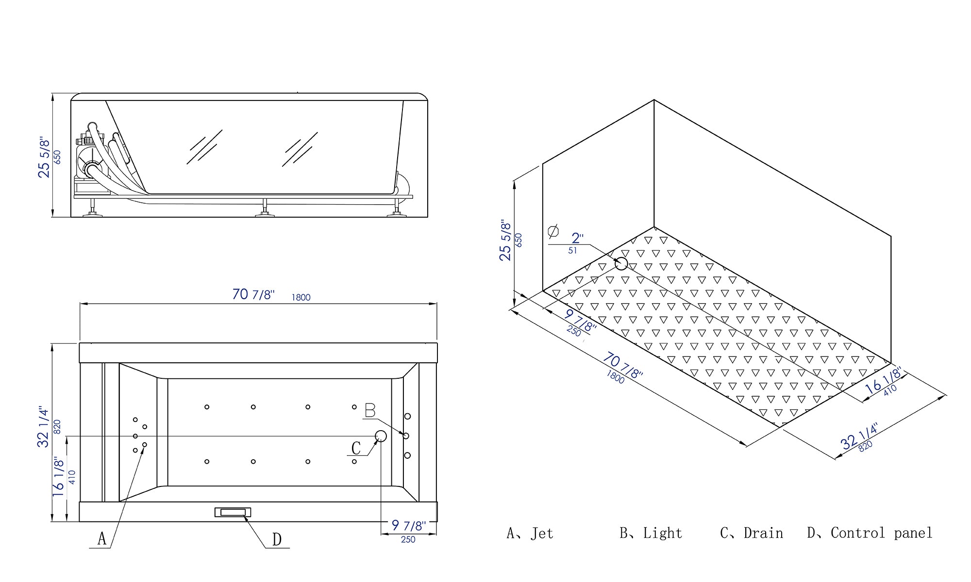6 ft Clear Rectangular Acrylic Whirlpool Bathtub EAGO (AM152ETL-6)