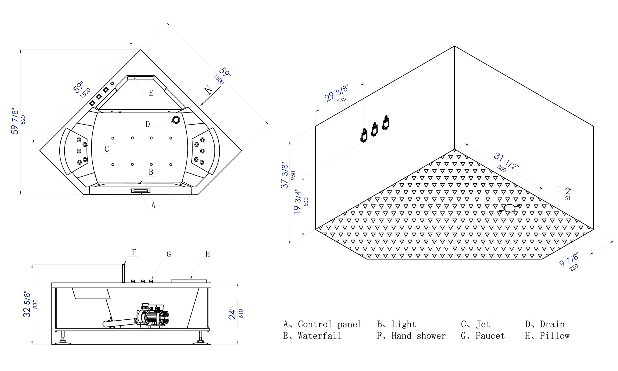 5 ft Clear Corner Acrylic Whirlpool Bathtub for Two EAGO (AM156ETL)