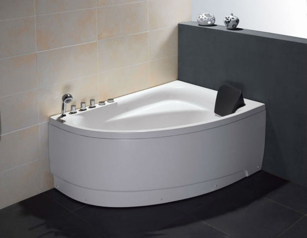 59 Inch Single Person Corner White Acrylic Whirlpool Bath Tub EAGO (AM161-L)