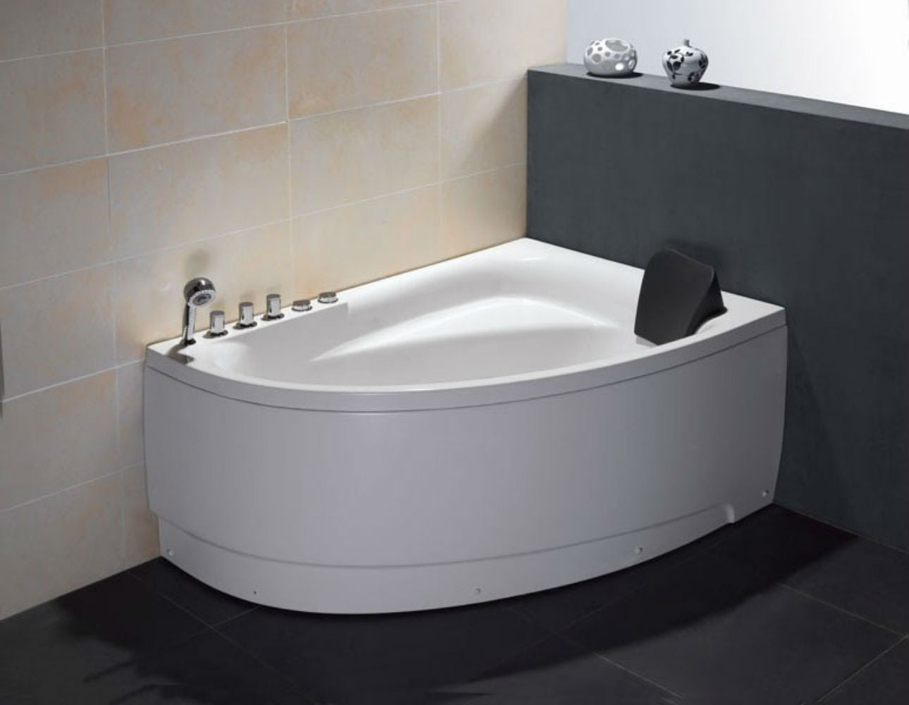 59 Inch Single Person Corner White Acrylic Whirlpool Bath Tub EAGO (AM161-L)