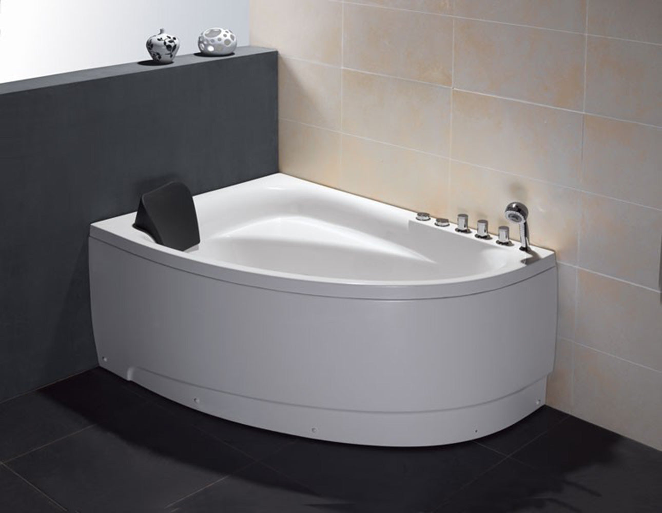 59 Inch Single Person Corner White Acrylic Whirlpool Bath Tub EAGO (AM161-R)