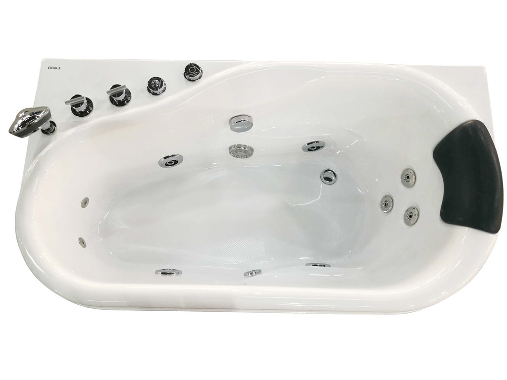 57 Inch White Acrylic Jetted Whirlpool Bathtub With Fixtures EAGO (AM175-L)