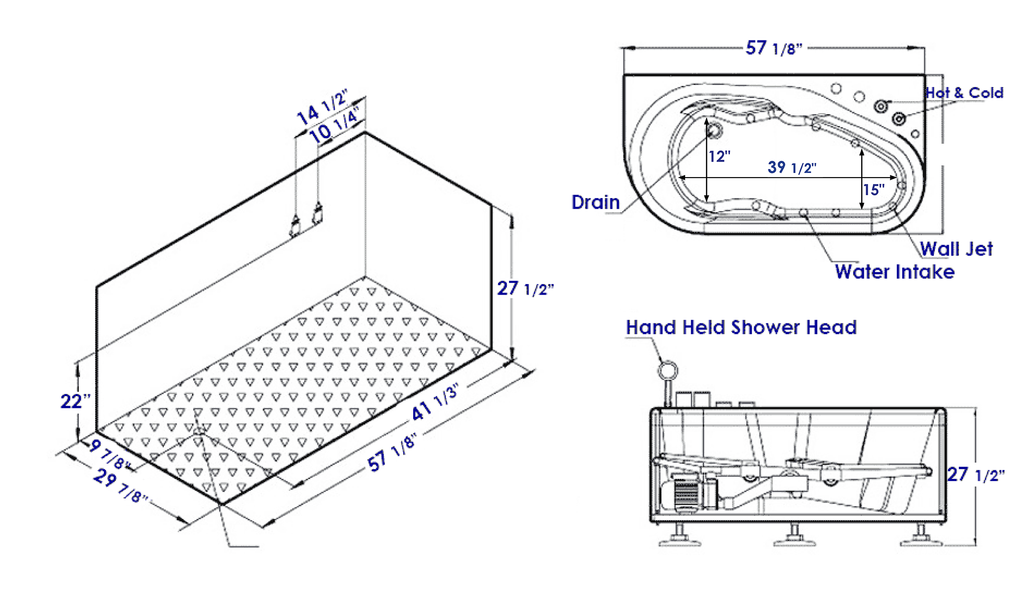 57 Inch White Acrylic Jetted Whirlpool Bathtub With Fixtures EAGO (AM175-R)