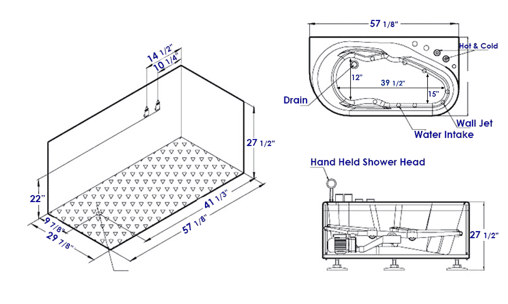 57 Inch White Acrylic Jetted Whirlpool Bathtub With Fixtures EAGO (AM175-R)
