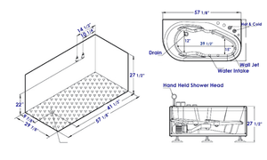57 Inch White Acrylic Jetted Whirlpool Bathtub With Fixtures EAGO (AM175-R)