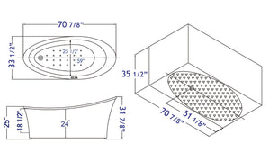 70 Inch White Free Standing Oval Air Bubble Bathtub EAGO (AM1800)