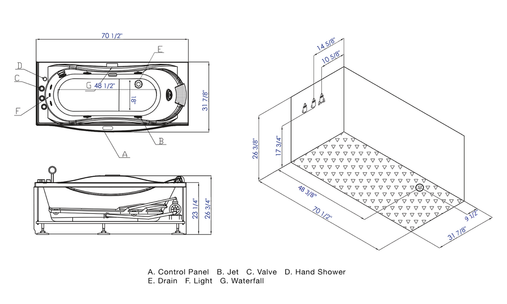 6 ft Right Drain Acrylic White Whirlpool Bathtub with Fixtures EAGO (AM189ETL-L)