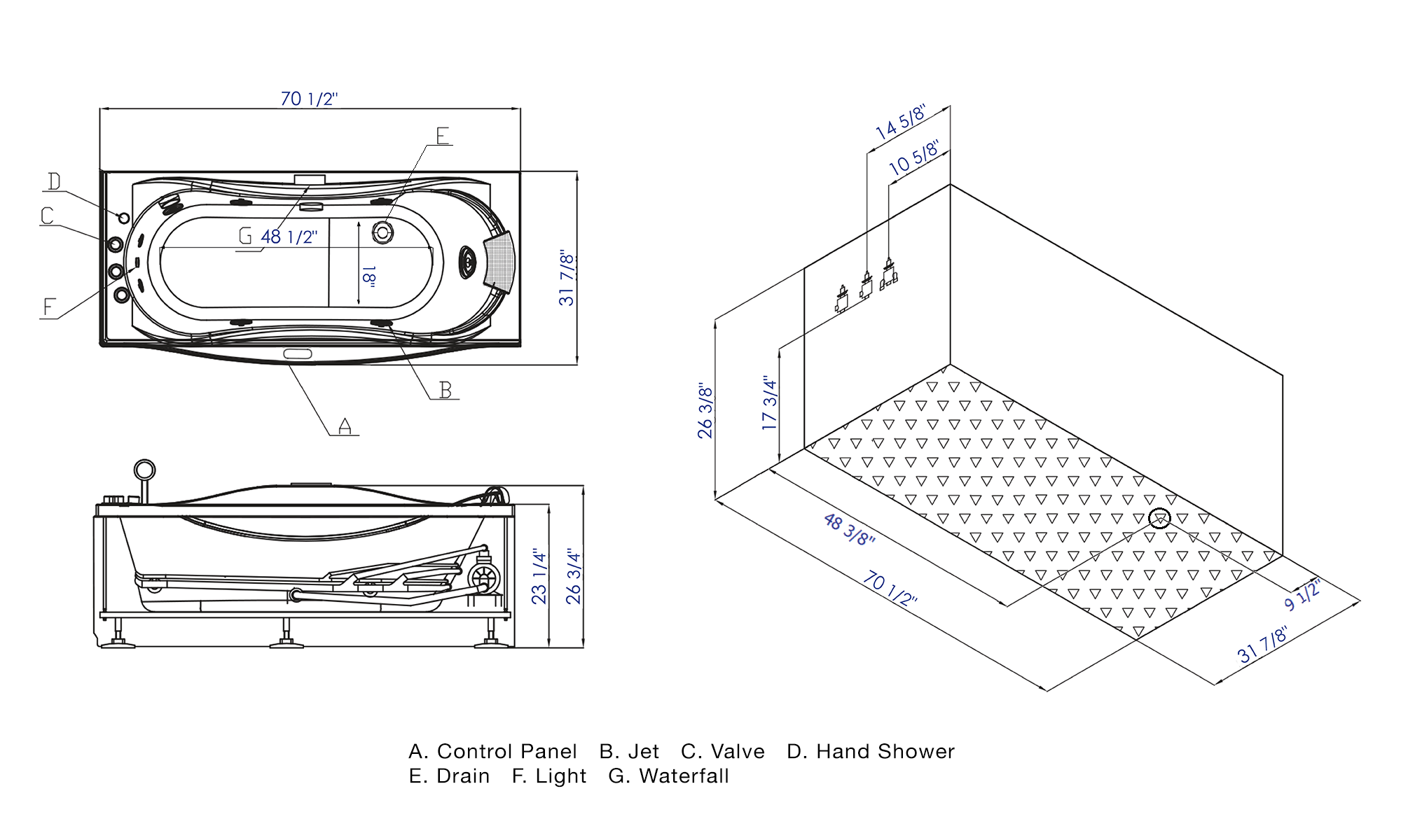 6 ft Right Drain Acrylic White Whirlpool Bathtub with Fixtures EAGO (AM189ETL-L)