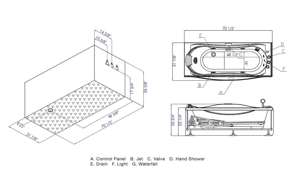 6 ft Left Drain Acrylic White Whirlpool Bathtub with Fixtures EAGO (AM189ETL-R)