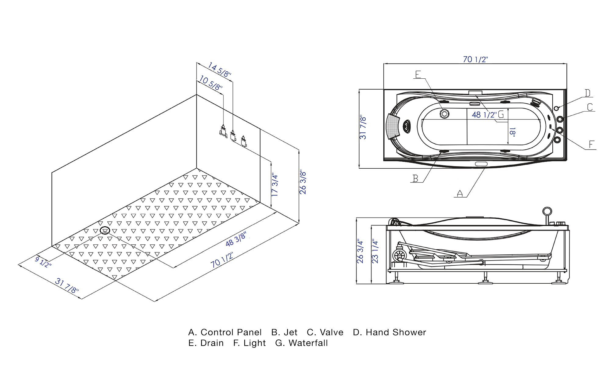 6 ft Left Drain Acrylic White Whirlpool Bathtub with Fixtures EAGO (AM189ETL-R)