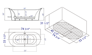 74 Inch White Free Standing Oval Air Bubble Bathtub EAGO (AM1900)
