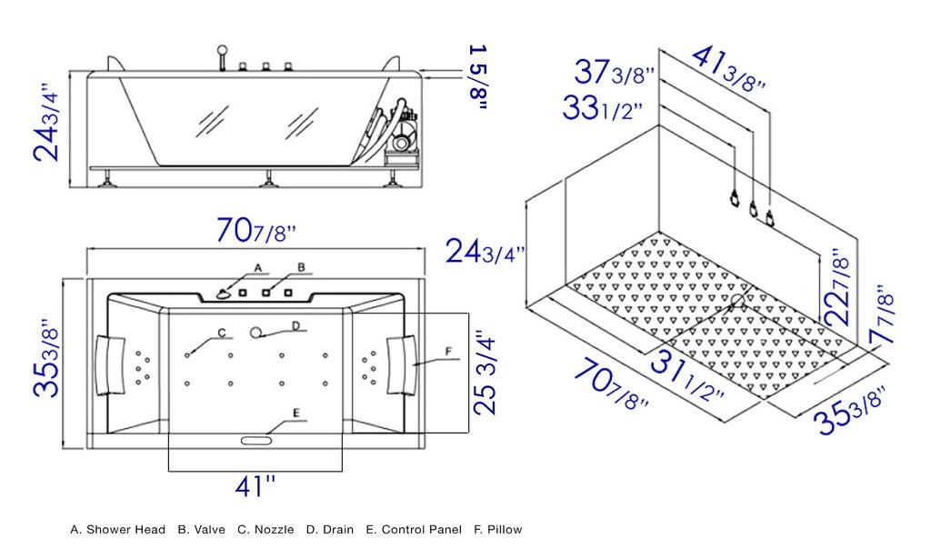 6 ft Clear Rectangular Acrylic Whirlpool Bathtub for Two EAGO (AM196ETL)