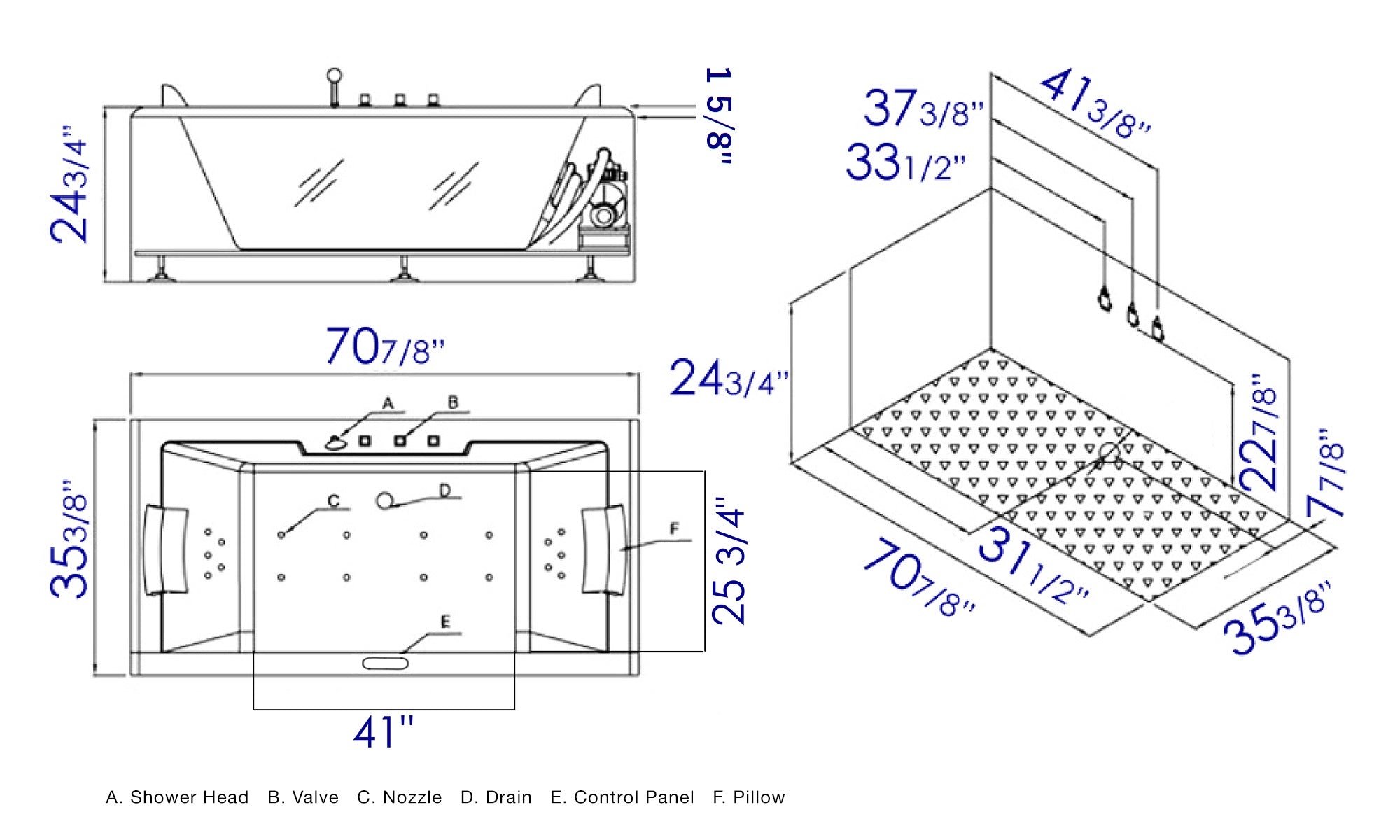 6 ft Clear Rectangular Acrylic Whirlpool Bathtub for Two EAGO (AM196ETL)