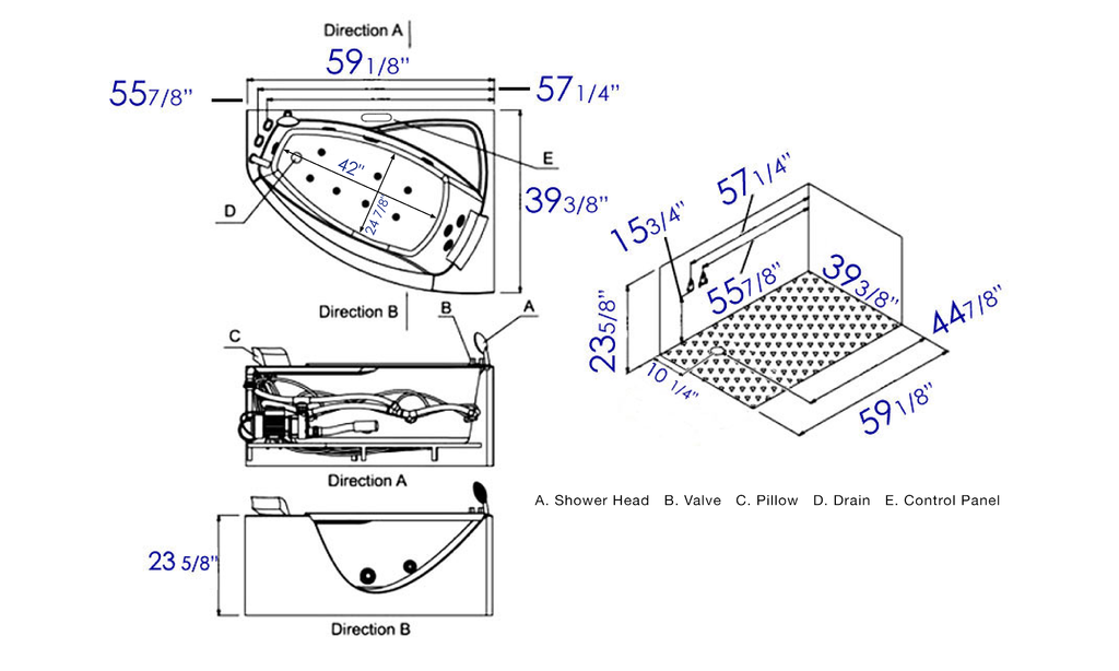 5 ft Clear Rounded Left Corner Acrylic Whirlpool Bathtub EAGO (AM198ETL-L)