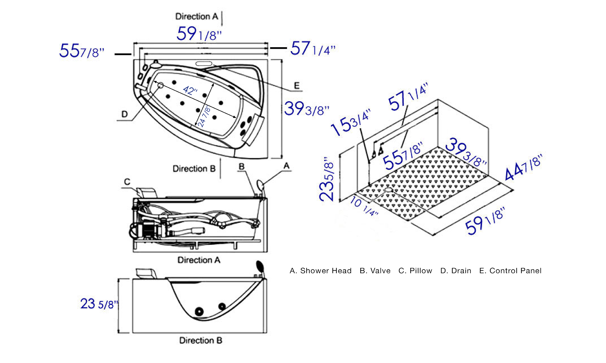 5 ft Clear Rounded Left Corner Acrylic Whirlpool Bathtub EAGO (AM198ETL-L)