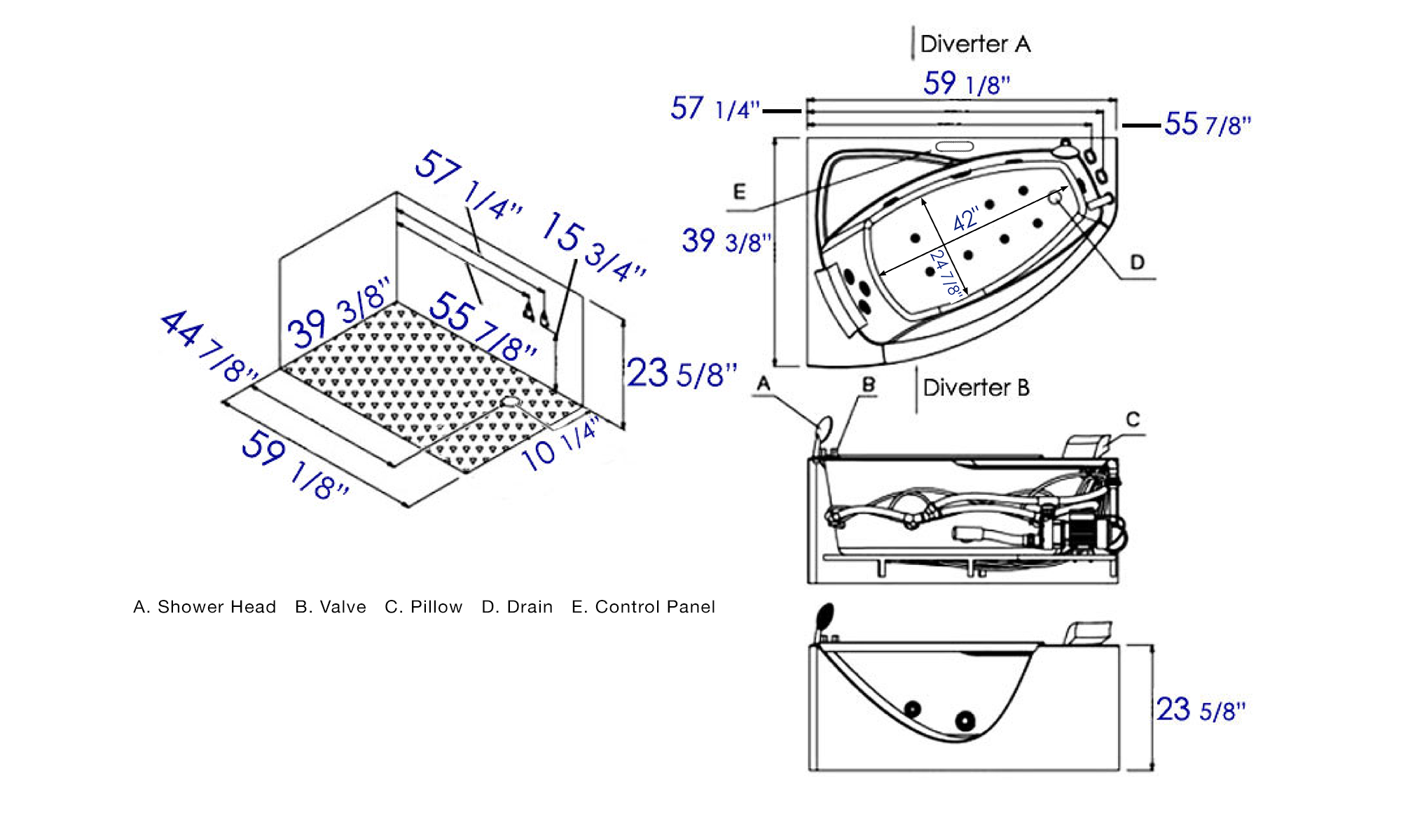 5 ft Clear Rounded Right Corner Acrylic Whirlpool Bathtub EAGO (AM198ETL-R)
