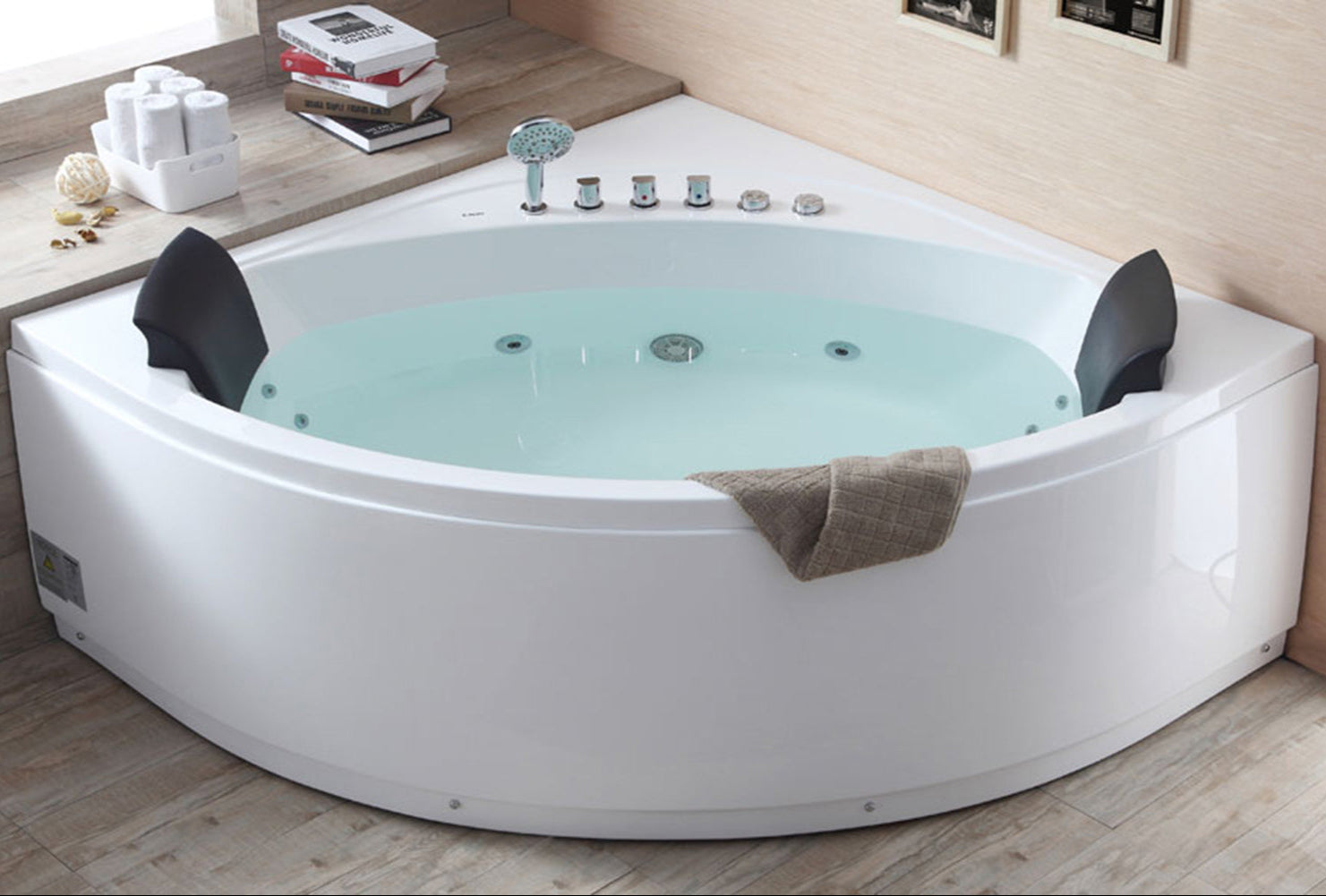 5 ft Rounded Modern Double Seat Corner Whirlpool Bath Tub with Fixtures EAGO (AM200)