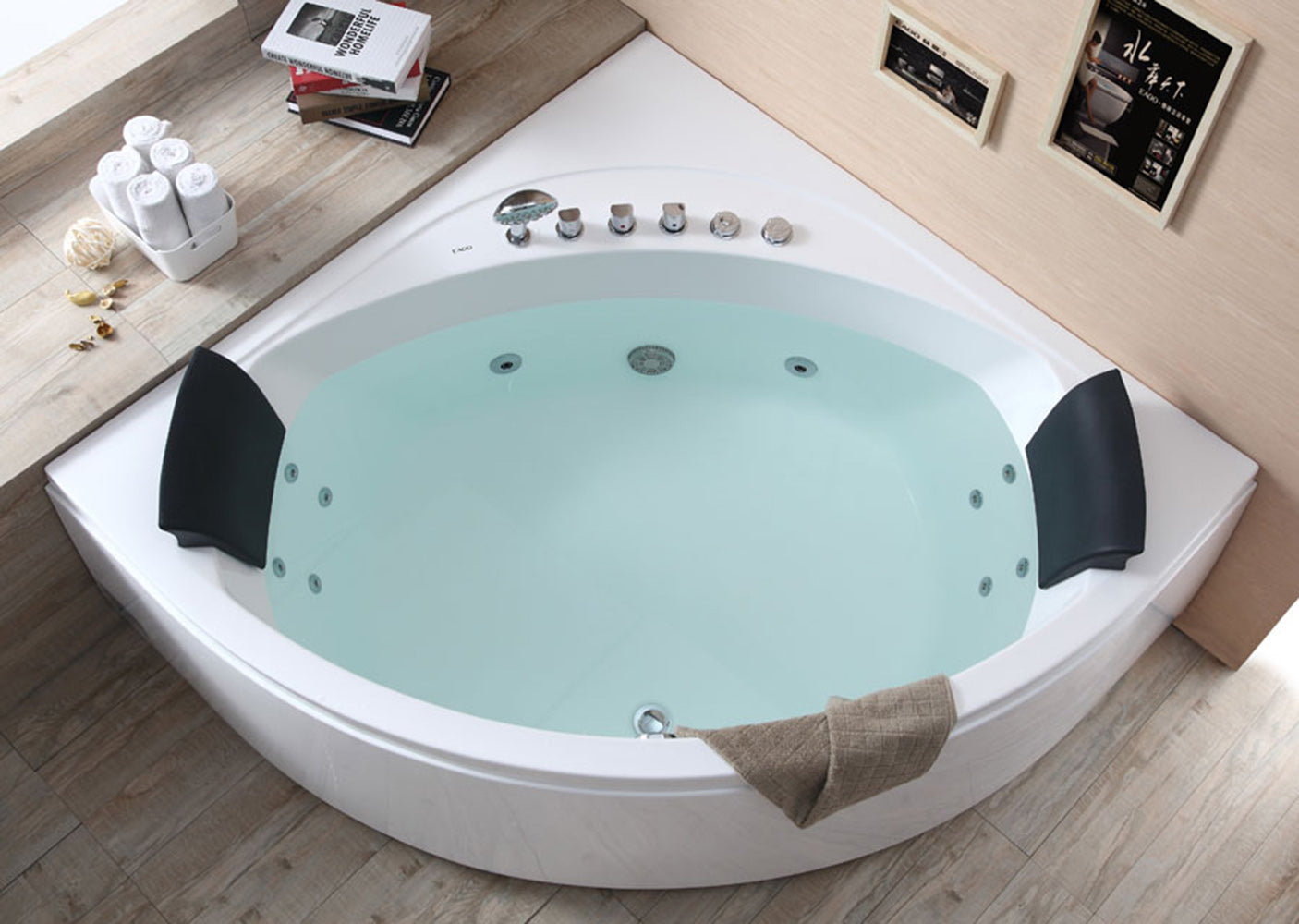 5 ft Rounded Modern Double Seat Corner Whirlpool Bath Tub with Fixtures EAGO (AM200)