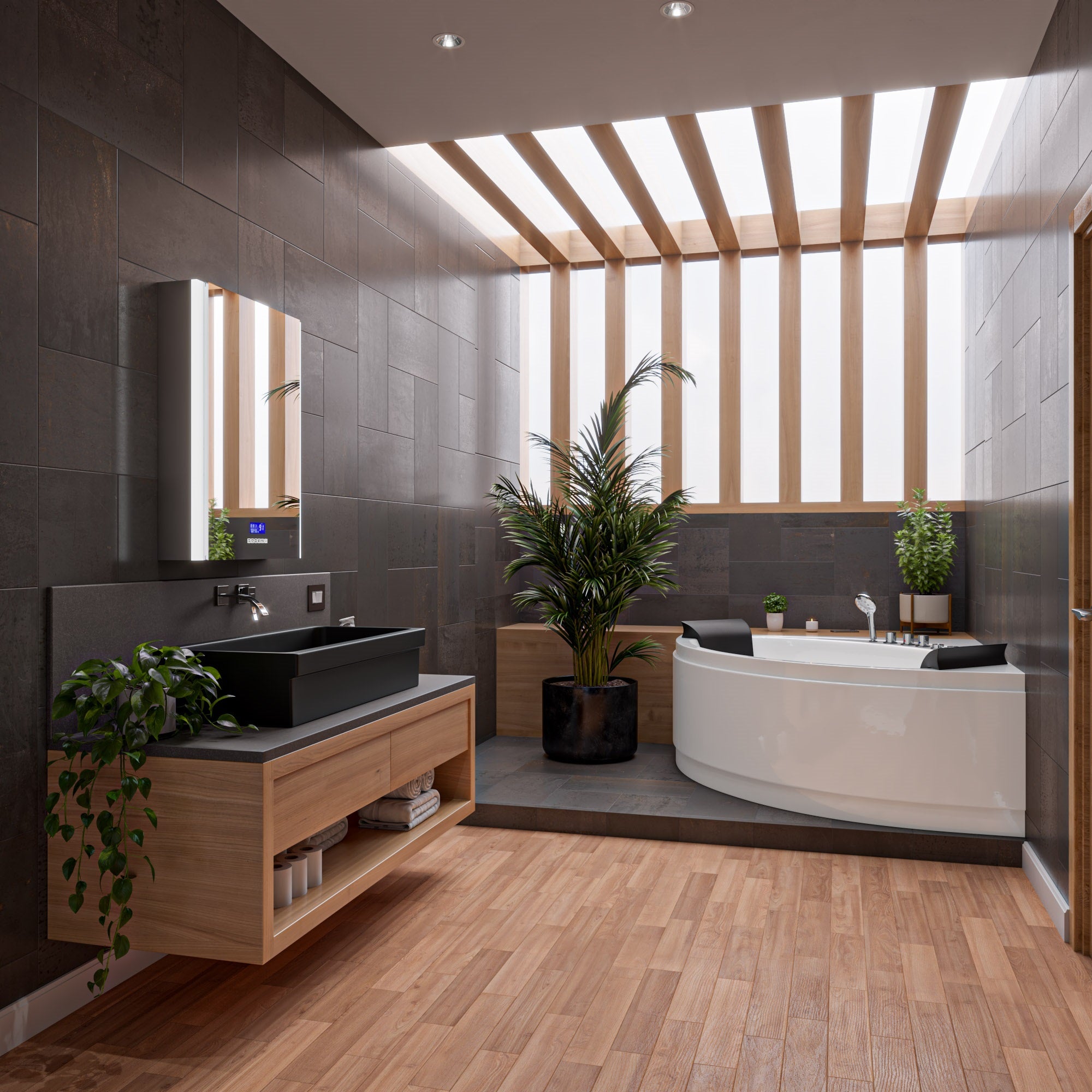 5 ft Rounded Modern Double Seat Corner Whirlpool Bath Tub with Fixtures EAGO (AM200)