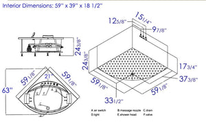 5 ft Rounded Modern Double Seat Corner Whirlpool Bath Tub with Fixtures EAGO (AM200)