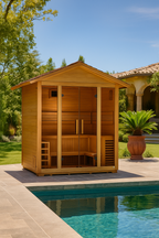 "Vorarlberg" Traditional Sauna Outdoor Steam Sauna with Water Proof Stained Hemlock Wood