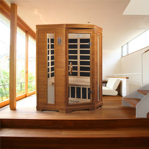 Dynamic "Heming" FAR Infrared Sauna Low EMF Corner Unit with Hemlock Wood