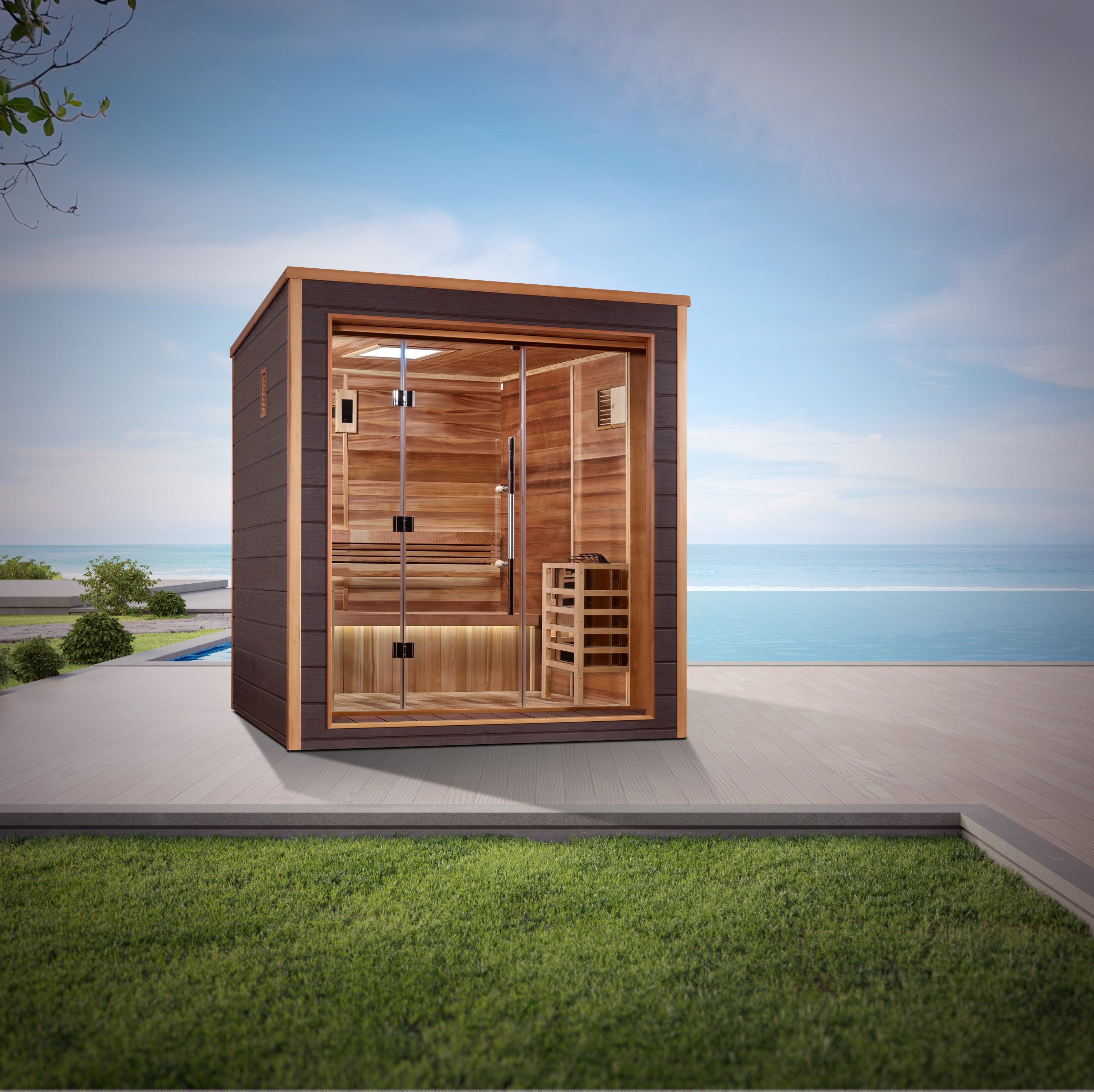 "Drammen" Traditional Sauna Steam Sauna Indoor/Outdoor with Red Cedar Wood