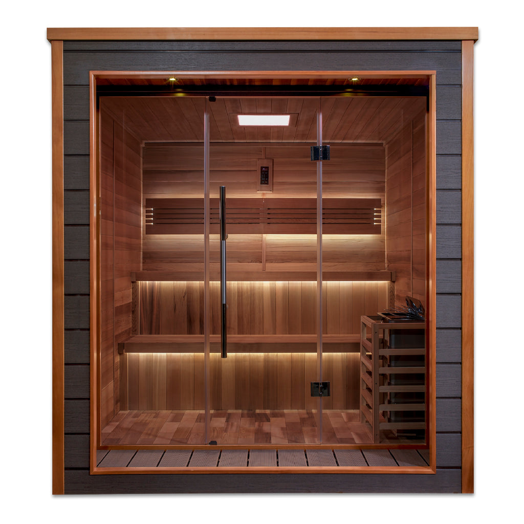 "Bergen" Traditional Sauna Indoor/Outdoor Steam Sauna with All-Weather Exterior & Red Cedar Wood Interior