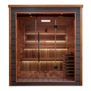 "Bergen" Traditional Sauna Indoor/Outdoor Steam Sauna with All-Weather Exterior & Red Cedar Wood Interior