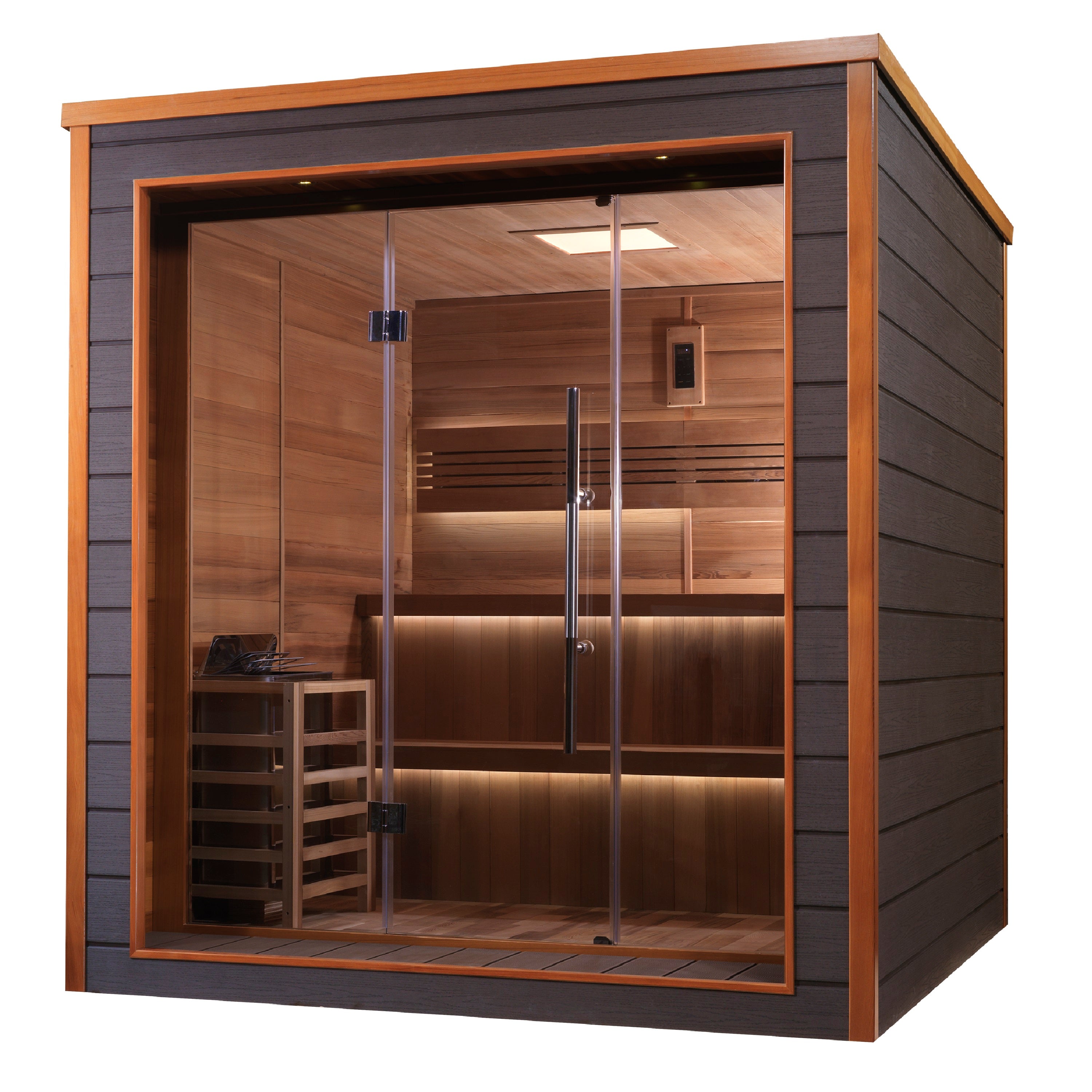 "Bergen" Traditional Sauna Indoor/Outdoor Steam Sauna with All-Weather Exterior & Red Cedar Wood Interior