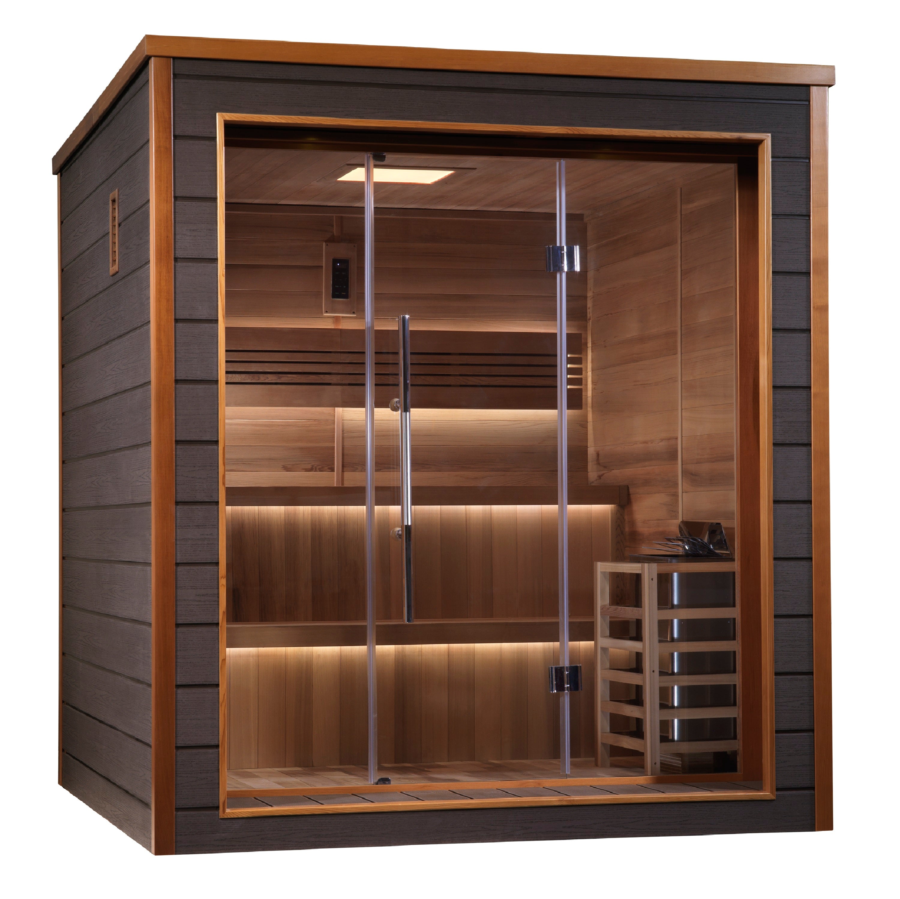 "Bergen" Traditional Sauna Indoor/Outdoor Steam Sauna with All-Weather Exterior & Red Cedar Wood Interior