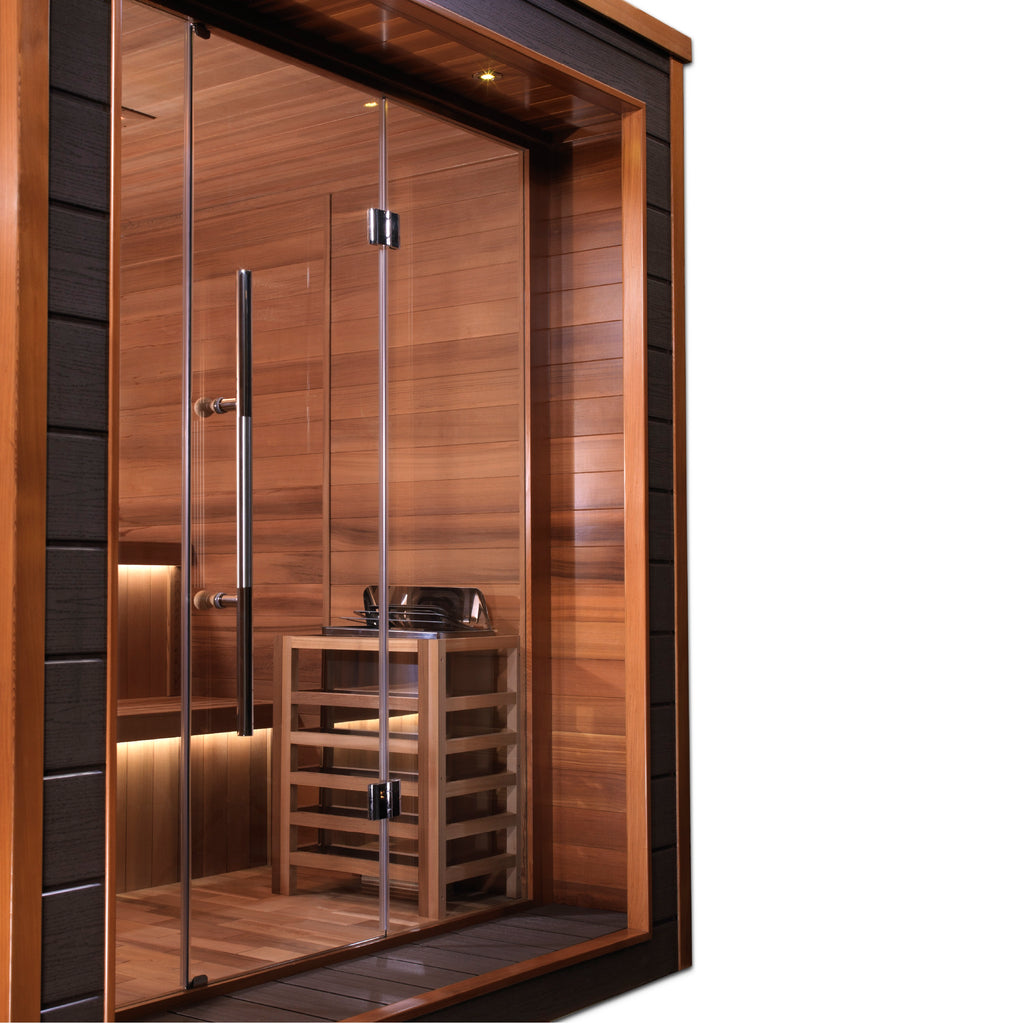"Bergen" Traditional Sauna Indoor/Outdoor Steam Sauna with All-Weather Exterior & Red Cedar Wood Interior