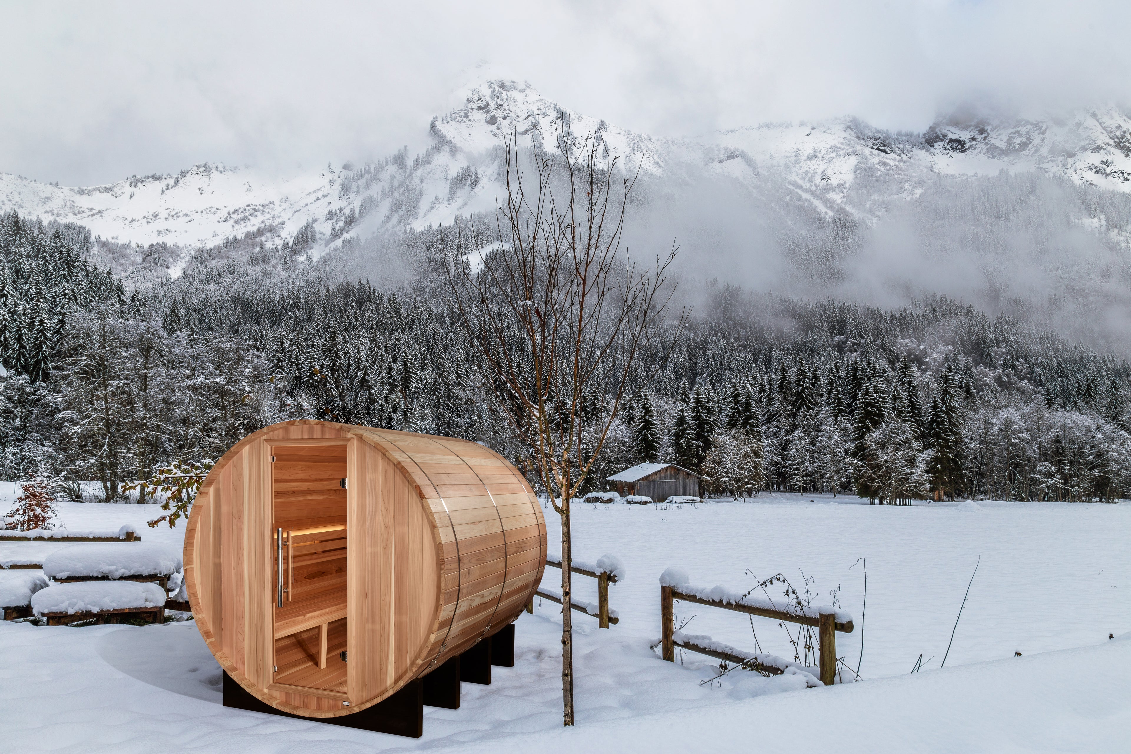 "Klosters" Traditional Sauna Outdoor Barrel Steam Sauna with Red Cedar Wood